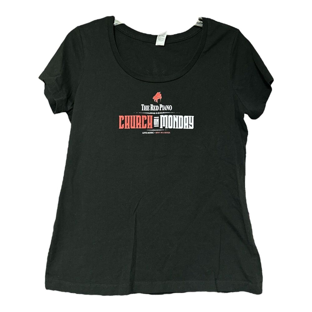 The Red Piano Church On Monday Graphic Black T Shirt Tee Womens Medium Music